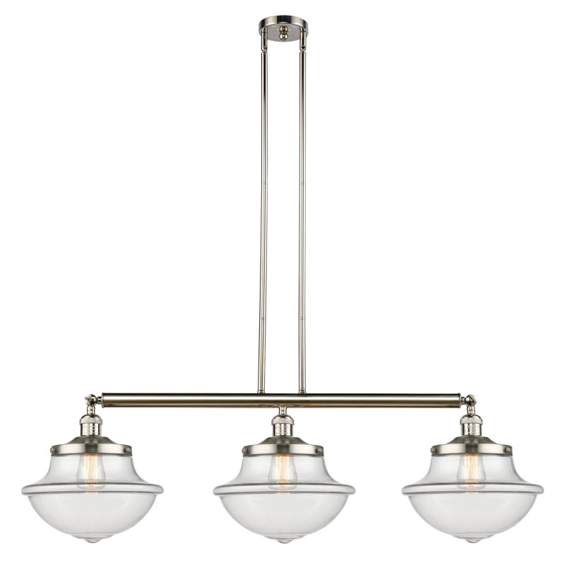 Luminaire suspendu linéaire à 3 lumières pour îlot de cuisine Theresa, Transparent, Ampoule DEL 6 watts Vinage, Nickel poli