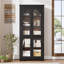 Garde-manger 70 po avec 4 portes arquées en verre et tablettes réglables, armoire de rangement, noir-1495985494