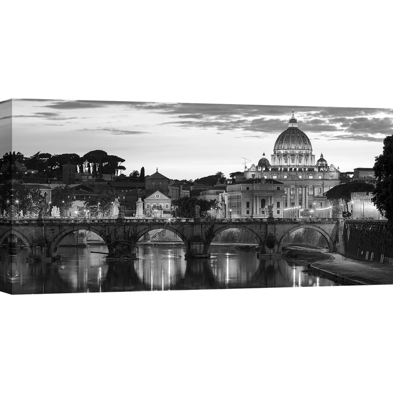 Night View At St. Peter's Cathedral, Rome - Wrapped Canvas Print, 35cm H x 70cm W x 4cm D