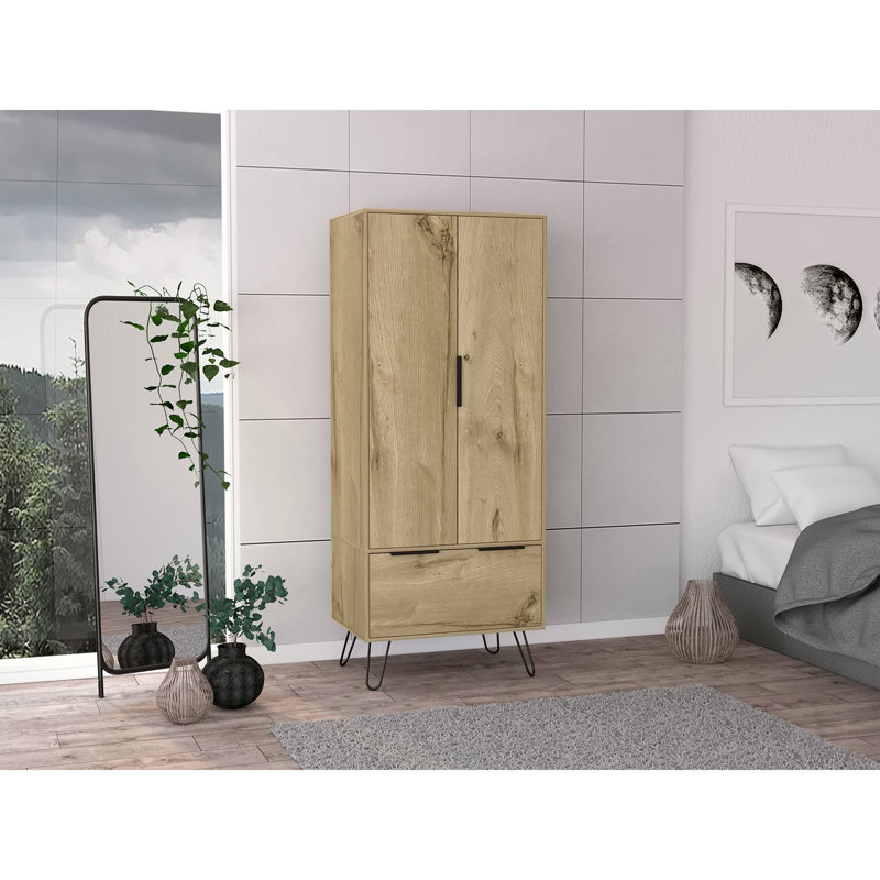 Armoire en bois de chêne clair avec 2 portes et 1 tiroir