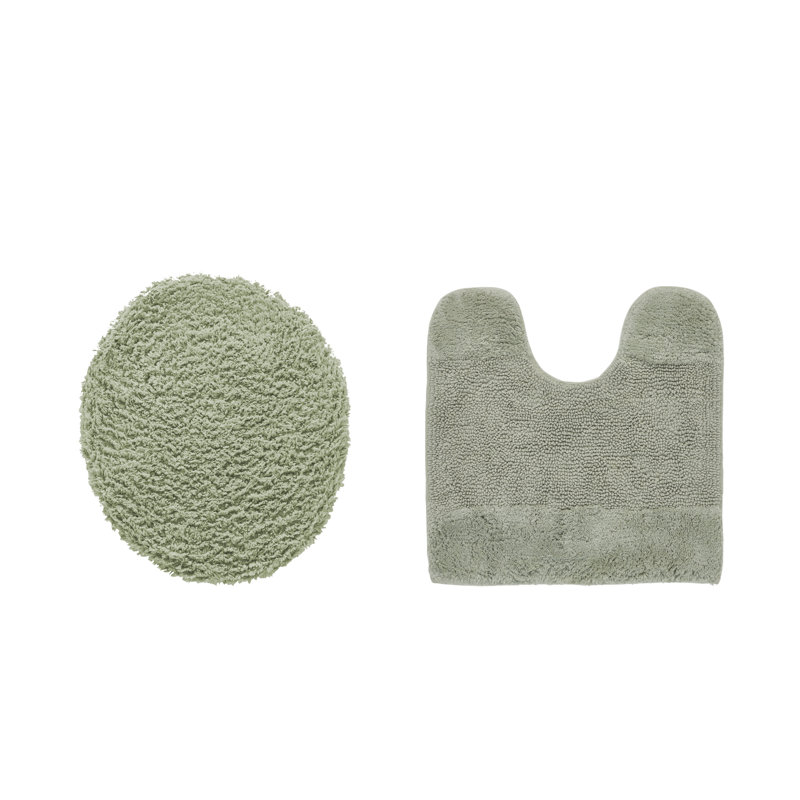 Ensemble de tapis pour salle de bain 2 pièces 100% coton 2155 g / m² Makaylynn, certifié OEKO-TEX®, envers en latex antidérapant, touffeté moelleux, super absorbant, tapis de salle de bain lavables à la machine, sauge foncé