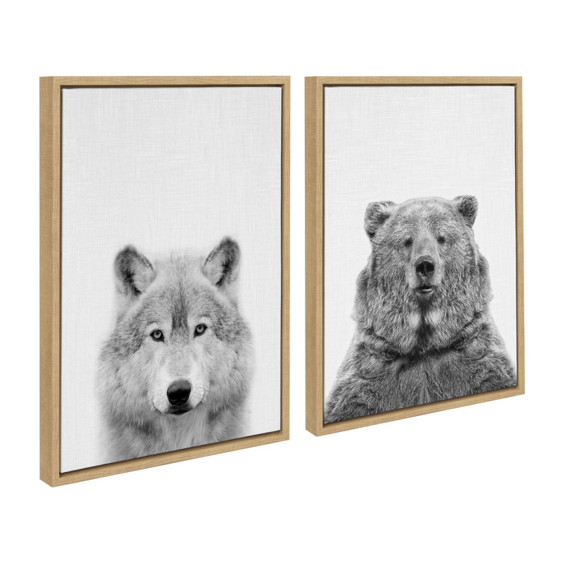 «Wolf and Bear European» par Simon Te of Tai, reproduction d'art sur toile encadrée, H 18 po x l 24 po, Naturel