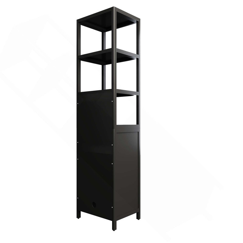 Tall Slim Freestanding Linen Tower Storage Cabinet With Shutter Door & 3 Tier Shelves For Living Room, Kitchen, Bathroom Organizer