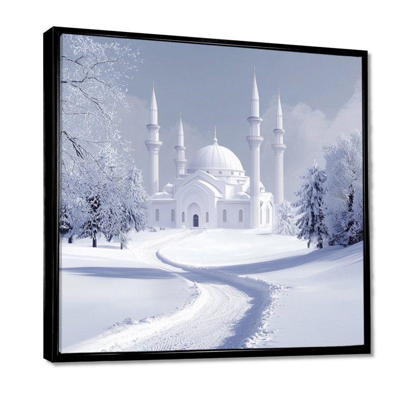 Mosquée dans la neige, Bursa, Turquie, impression d'art mural paysage, H 16 po x l 16 po, Noir