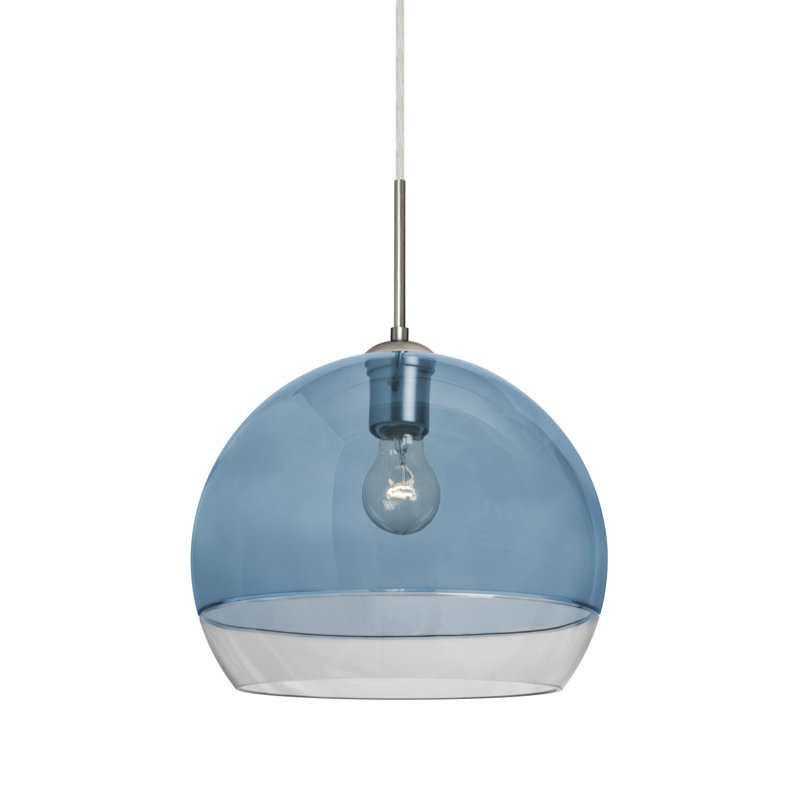 Emelia 1 - Light Single Pendant, Satin Nickel, Blue, 9.75" H x 11.5" W x 11.5" D