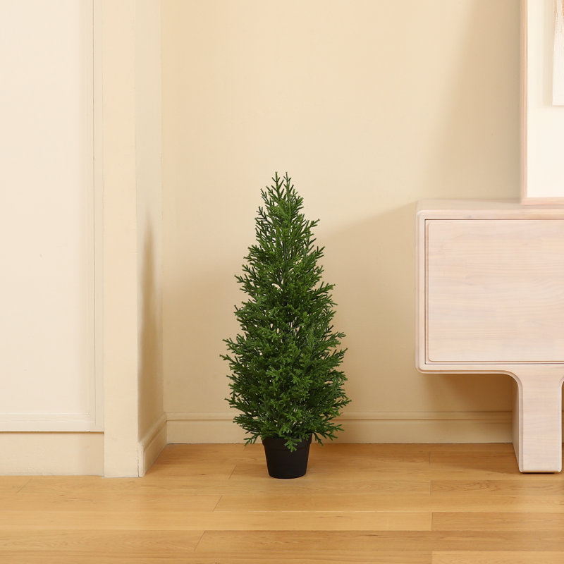 Adcock Artificial UV Resistant Cedar Topiary Trees for Outdoor, Faux Cypress Plant with Solar Light String