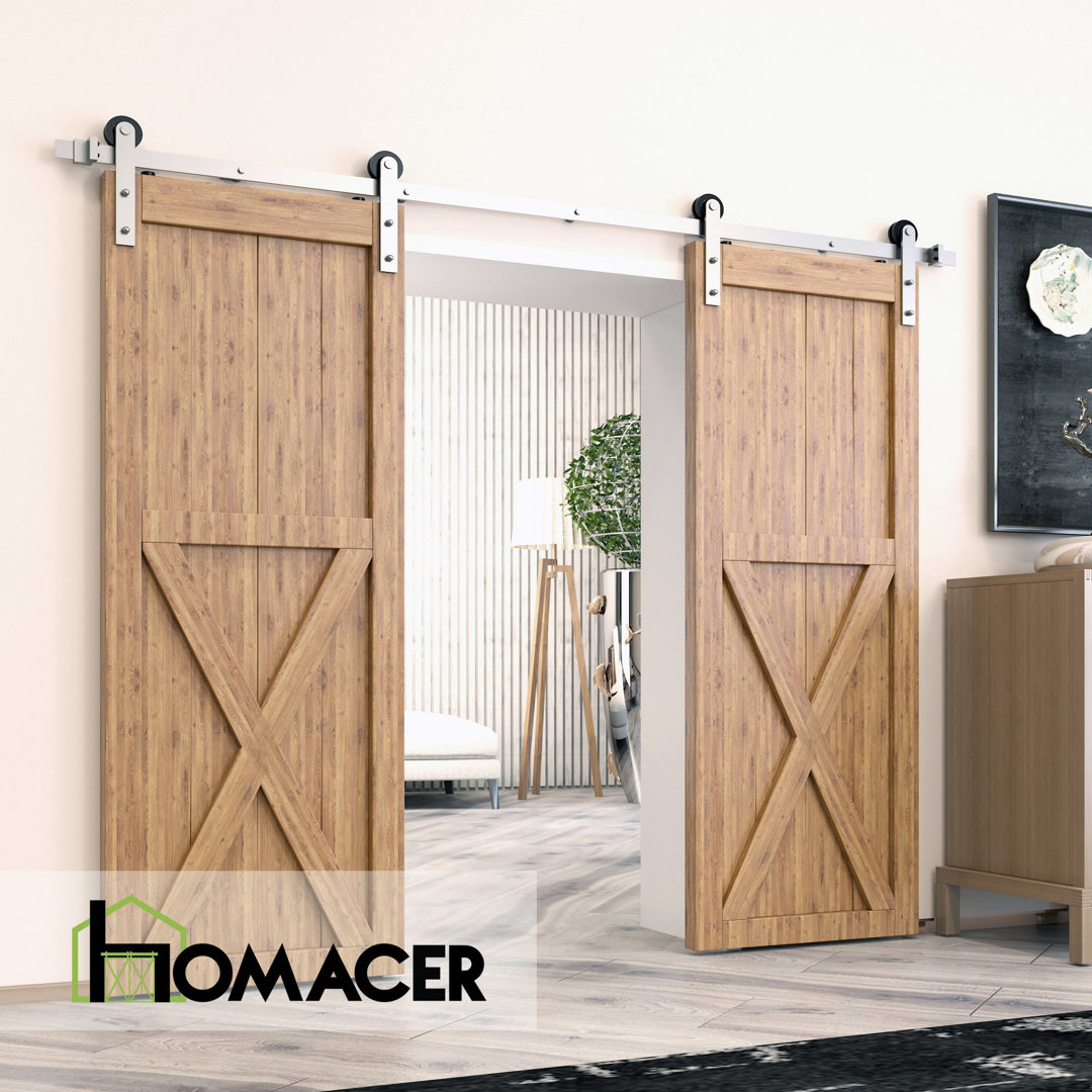 Brushed Nickel Straight Design Non-Bypass Single Track Two Door Hardware Kit( Door Not Included) Homacer Track 