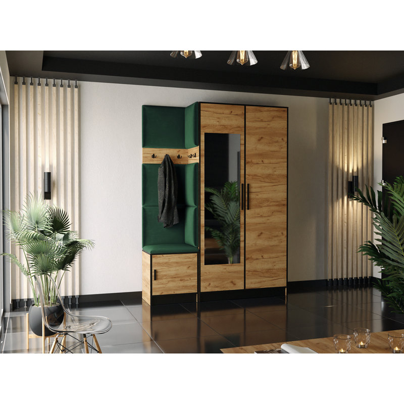 Streamline Hall Tree 53.2cm Wide with Bench, Oak/Green