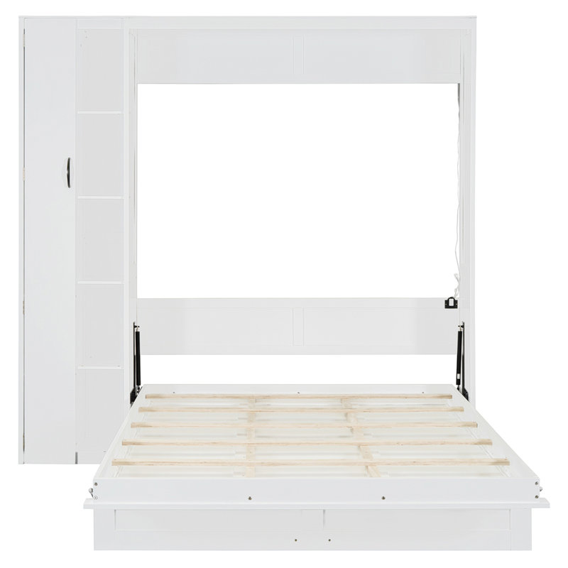 Lit escamotable avec tablettes, garde-robe et lumières DEL Murphy, Grand lit, Blanc