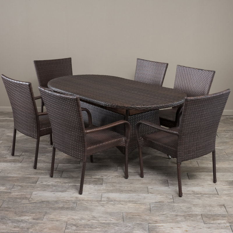 Raeola 6 - Person Wicker Patio Dining Set with Oval Table