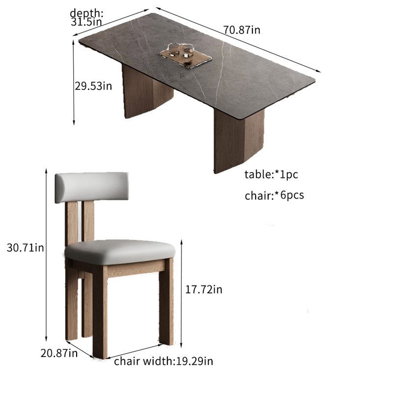 Durable solid wood rock panel dining table sets., 29.53"H x 70.87"L x 31.5"W