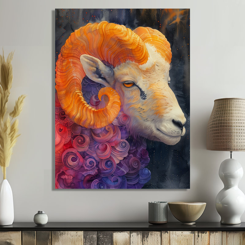 Blanc et jaune astrologie Rams Radiance Aries - décoration murale astronomie Bélier, Black Picture Framed, H 12 po x l 20 po