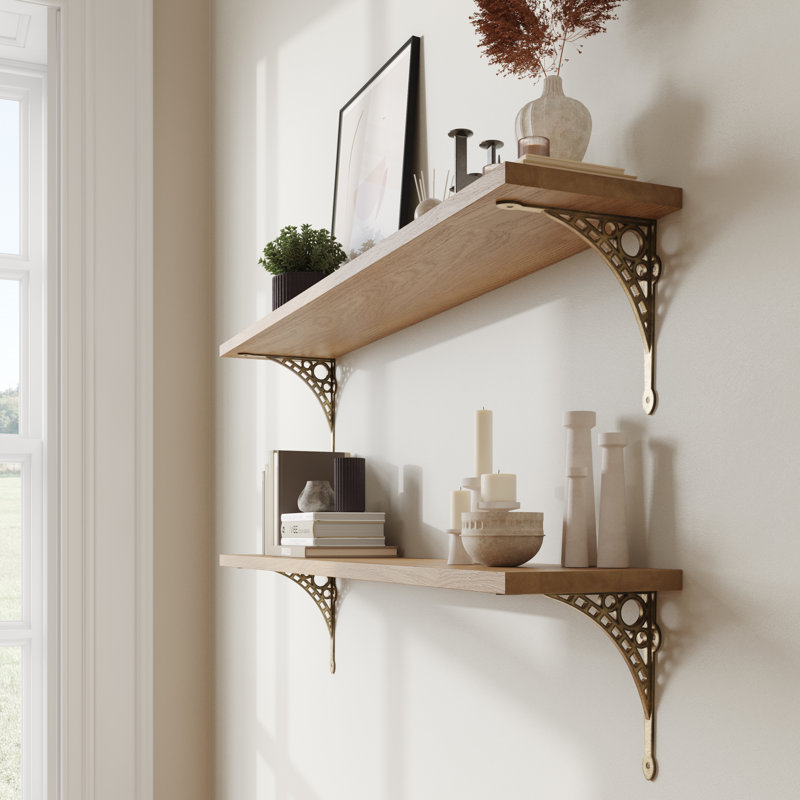 Small Iron Shelf Bracket, Antique Brass