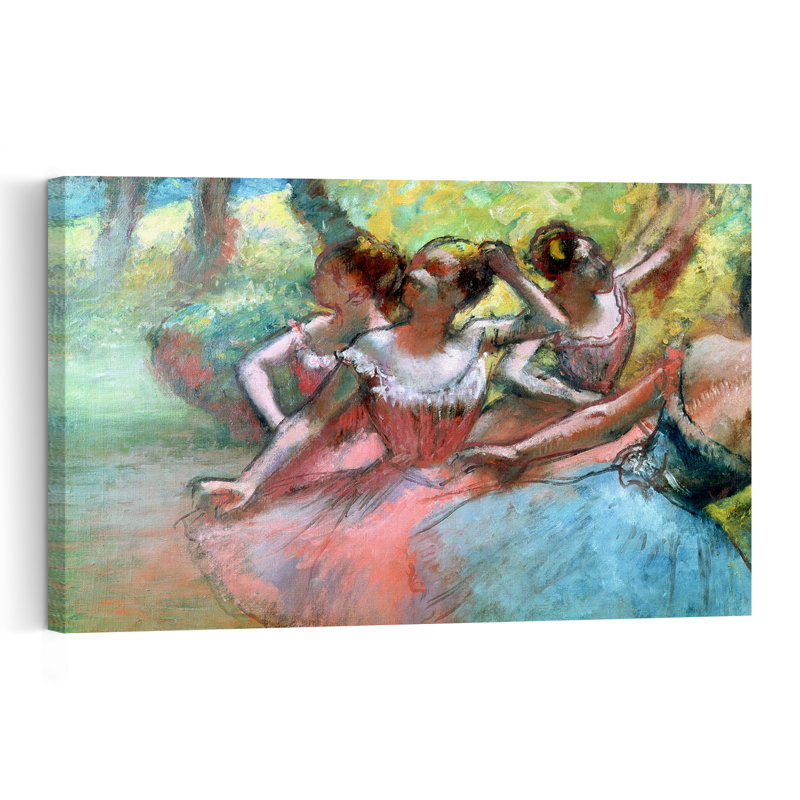 Quatre ballerines sur scène - Affiche d'art mural contemporain abstrait impressionniste, H 32 po x l 48 po