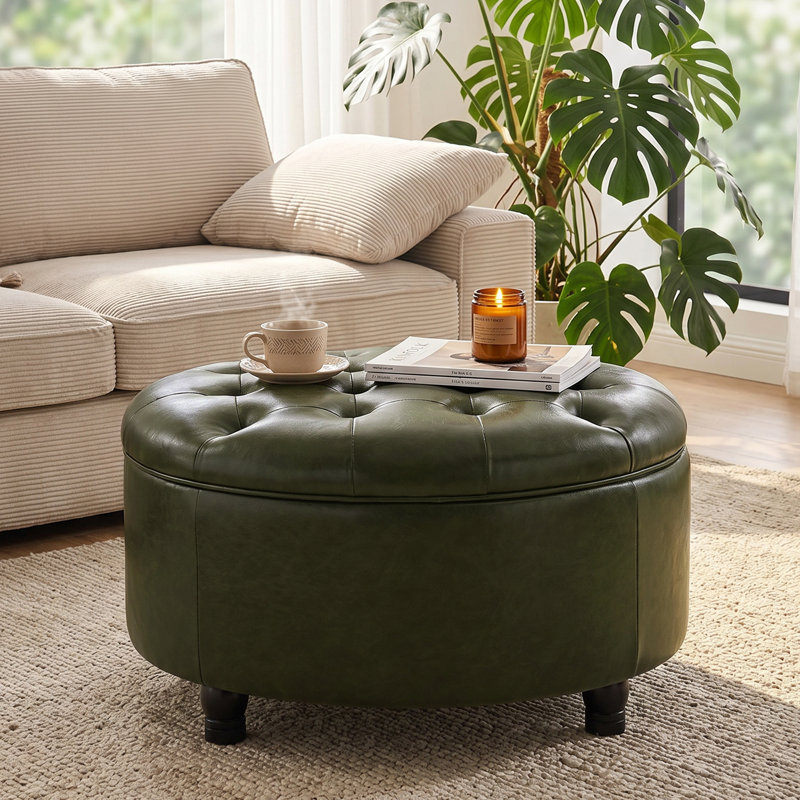 Repose-pieds capitonné avec rangement en simili cuir Dimitrika, Vert