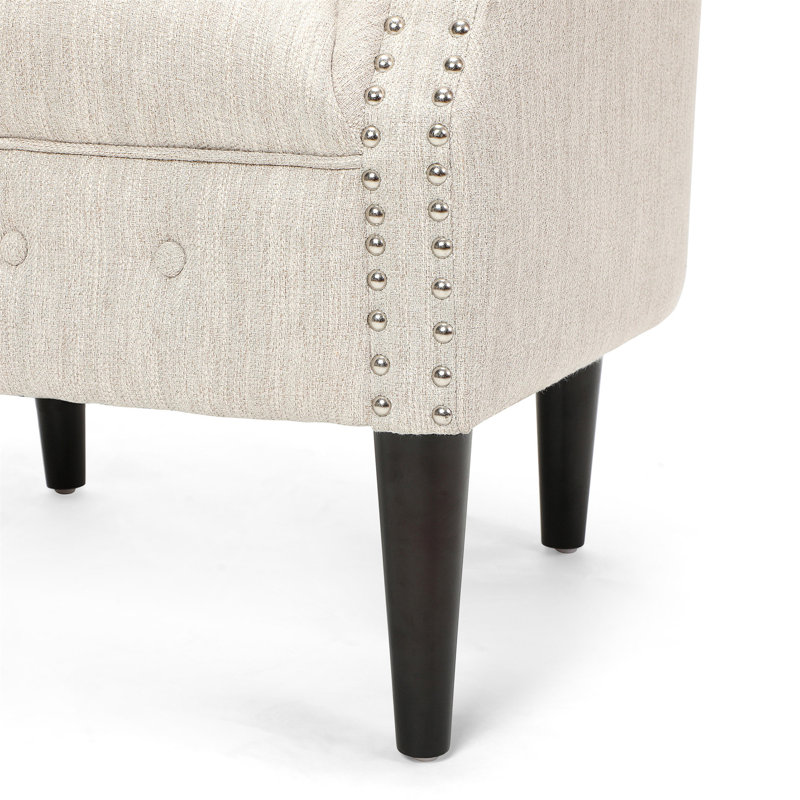 Starks Upholstered Chesterfield Chair with Ottoman, Beige Polyester