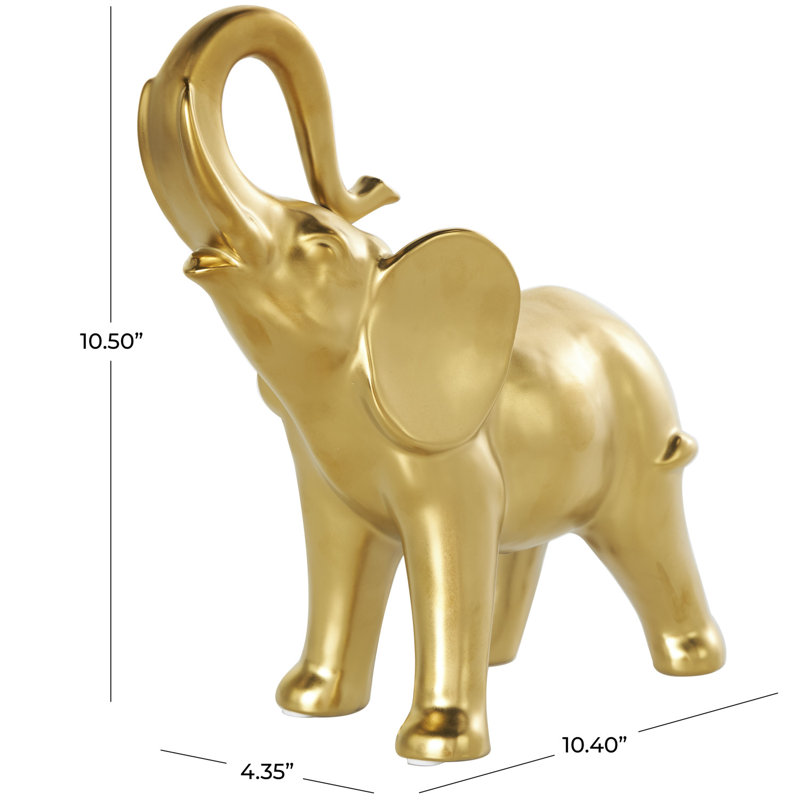 Henslee Ceramic Standing Elephant Decorative Sculpture, Gold