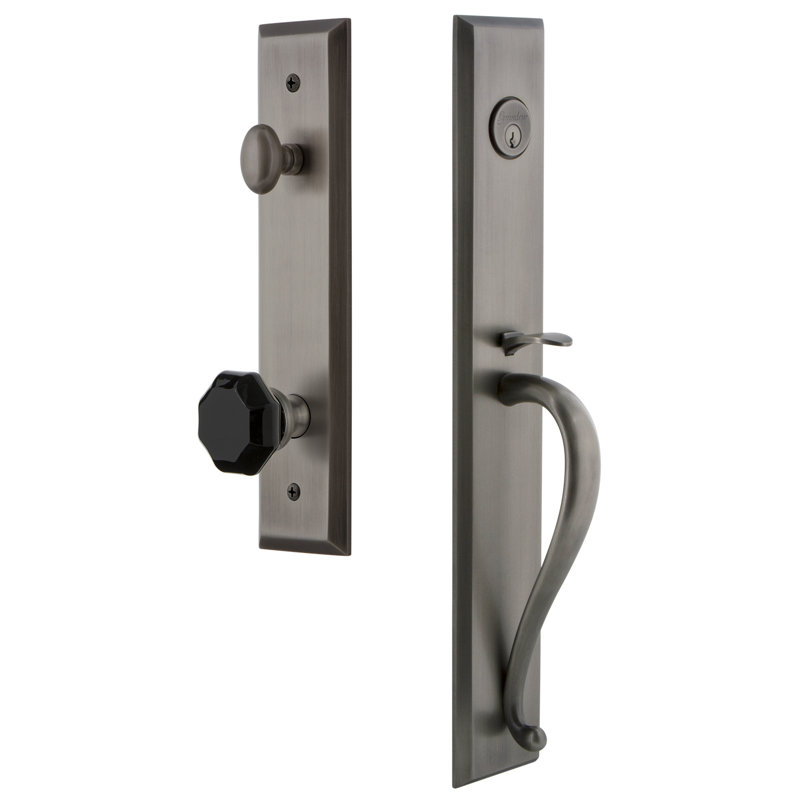 Fifth Avenue One-Piece Complete Inactive Dummy Handleset with S Grip and Lyon Knob, Antique Pewter