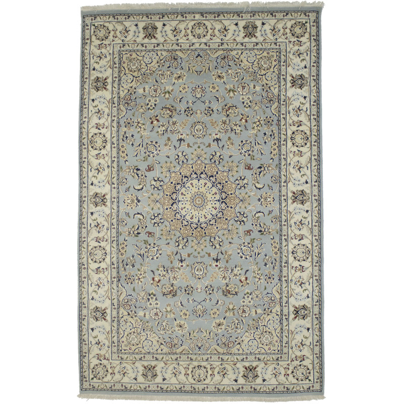 Marilag Oriental Hand Knotted Blue/Beige Area Rug