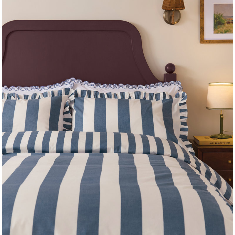 Country Stripe Cotton Duvet Cover Set, Super King Duvet Cover + 2 Pillowcases