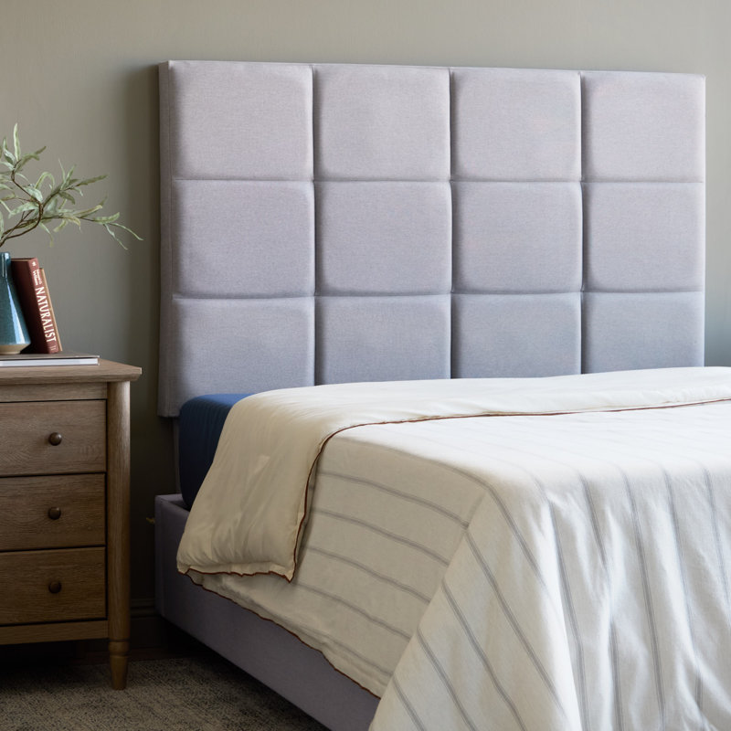 Lucid Upholstered Modern Headboard with Rectangle Tufting, Adjustable Height 47.51" - 59.45", Light Gray, Queen, Light Gray
