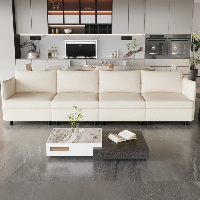 Ensemble de canapé-lit modulaire, rembourrage en éponge dense, chenille, 4, P 95,63 po x l 62,53 po H 32,11 po, coussins haut de