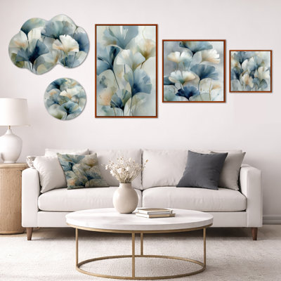 Aquarelle de fleurs peintes dans un pré - grand ensemble de 5 panneaux muraux floraux blancs en métal et toile encadrée (100 po x 40 po)