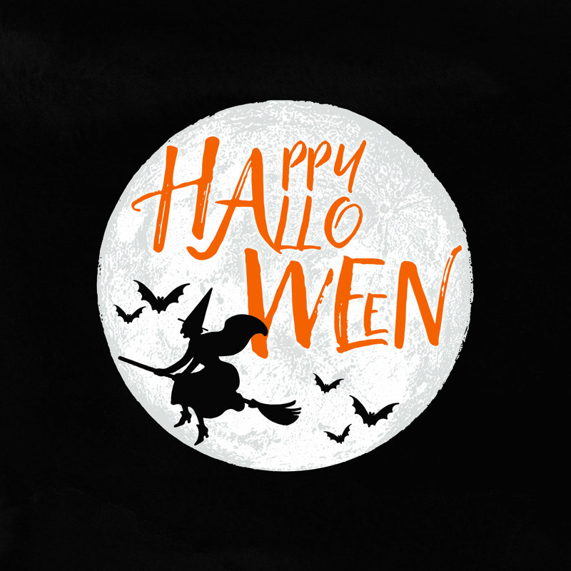 Joyeuse lune d'Halloween avec une sorcière, H 30 po x l 30 po
