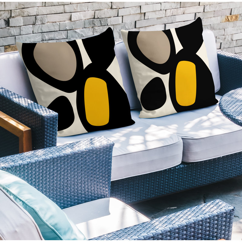 Lara Abstract Outdoor Reversible Throw Pillow, 17" x 17", Yellow/Off White