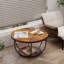 Table basse ronde à 2 niveaux, table d'appoint moderne avec structure en métal-1836030419
