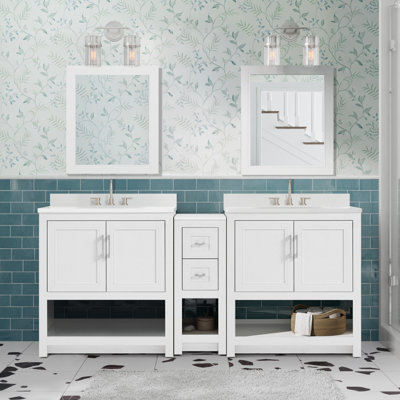 Stovall 73 Inch Double Vanity with Integrated Top and Sink with Mirrors