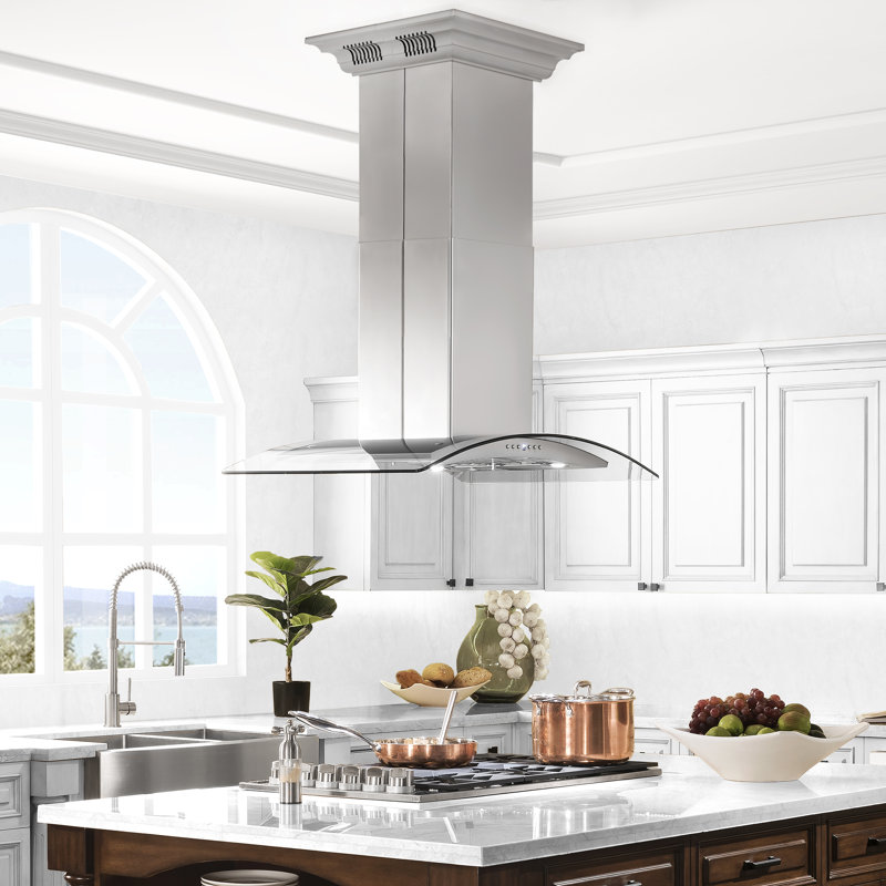 30" 400 CFM Ducted Island Range Hood in Silver with Nightlight