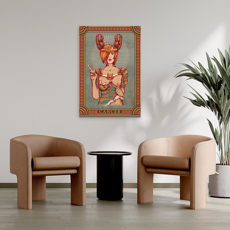 Cancer Zodiac Woman Mystical Retro Serene Crab Wall Art Print by Olga Galeeva - Print, 91.44cm H x 60.96cm W