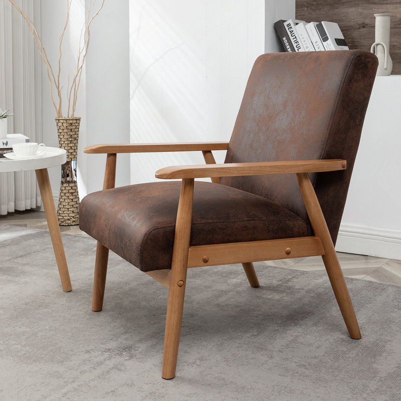 Chaise à accoudoirs classique classique de style Mid-Century avec fabrication en bois massif, conception effilée et accoudoirs confortables pour toute pièce