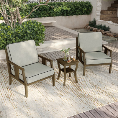Ensemble de patio extérieur en teck pour deux personnes avec coussins et table d'appoint Chaffins