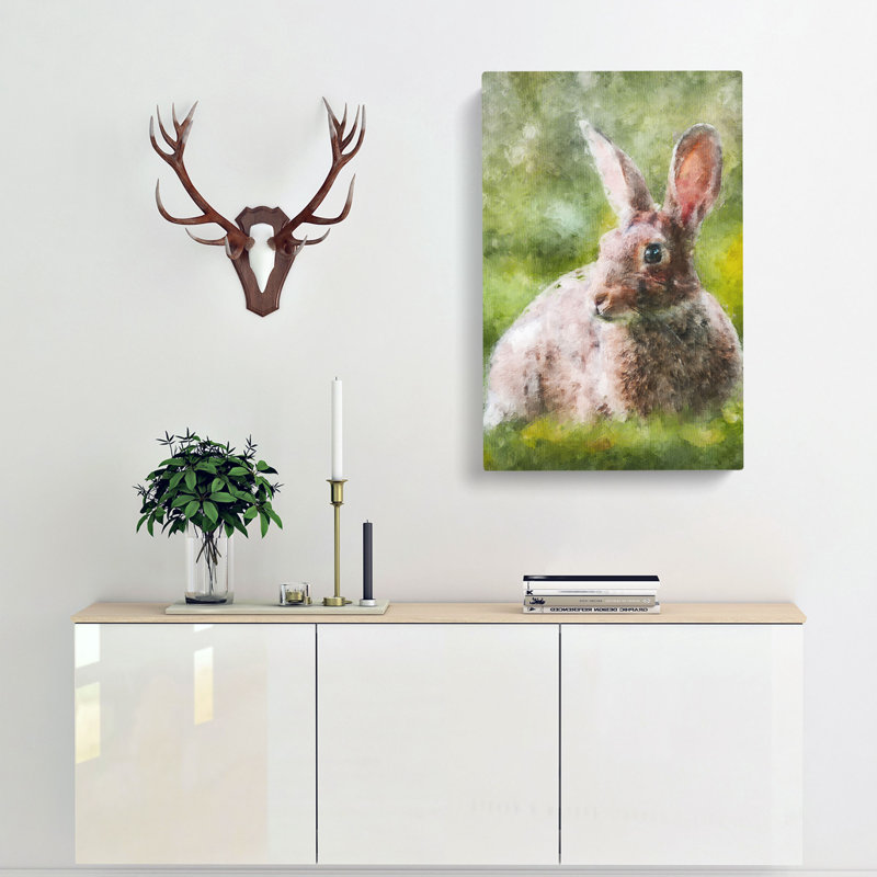 Rabbit In A Green Field - Wrapped Canvas Print, 91cm H x 60cm W x 3cm D