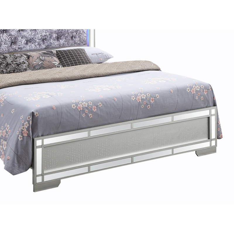 Silver Champagne Queen Velvet Upholstered Bed with Tufted Headboard
