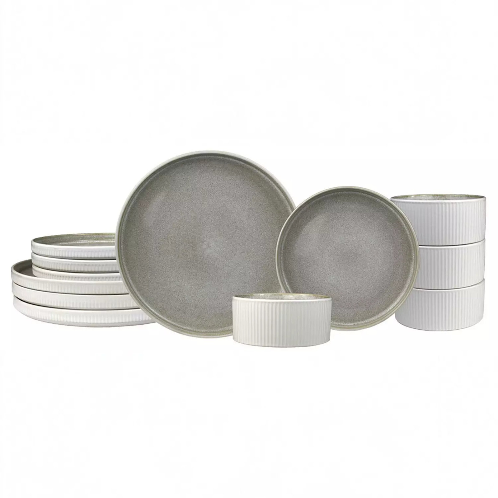 Sango Anderson Reactive Stoneware Set - Service For 4, Microwave & Dishwasher Safe, Cream