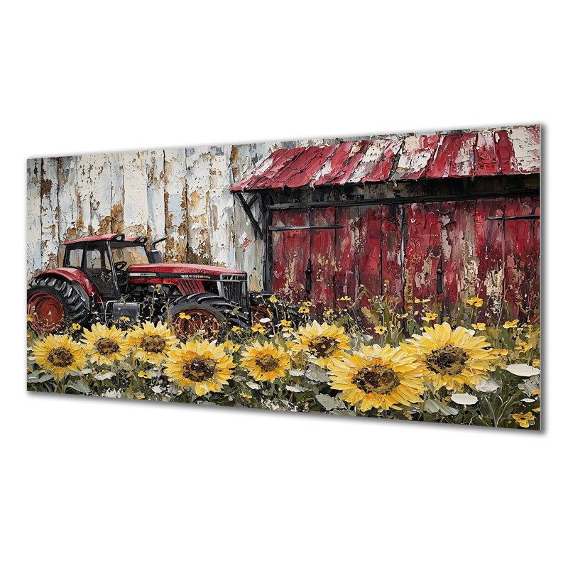 Tournesols de campagne avec tracteur Farm II, H 28 po x l 60 po