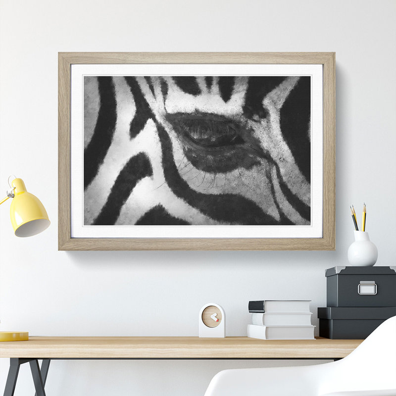 The Eye of a Zebra - Picture Frame Painting Print, 62cm H x 87cm W x 2cm D, Oak Framed
