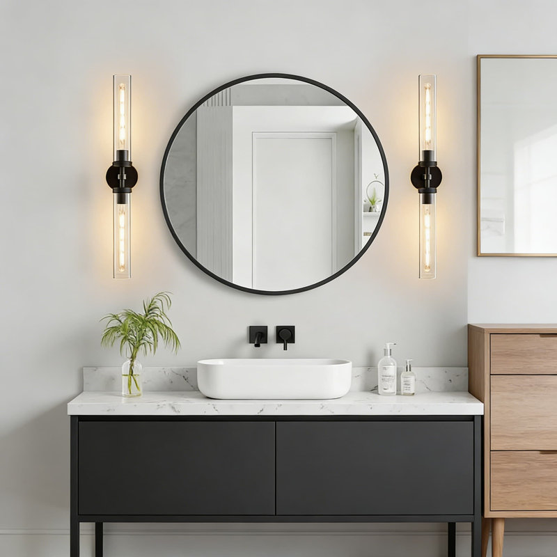 Ensemble de 2 appliques murales en laiton, lumière de meuble-lavabo à tube linéaire moderne avec verre transparent, luminaire à intensité variable pour la salle de bain, la chambre à coucher et le salon
