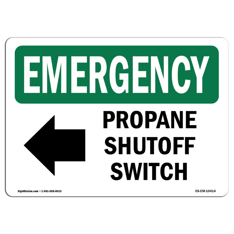 Signe d'urgence pour interrupteur d'arrêt au propane, 18" H x 24" W x 0.1" D