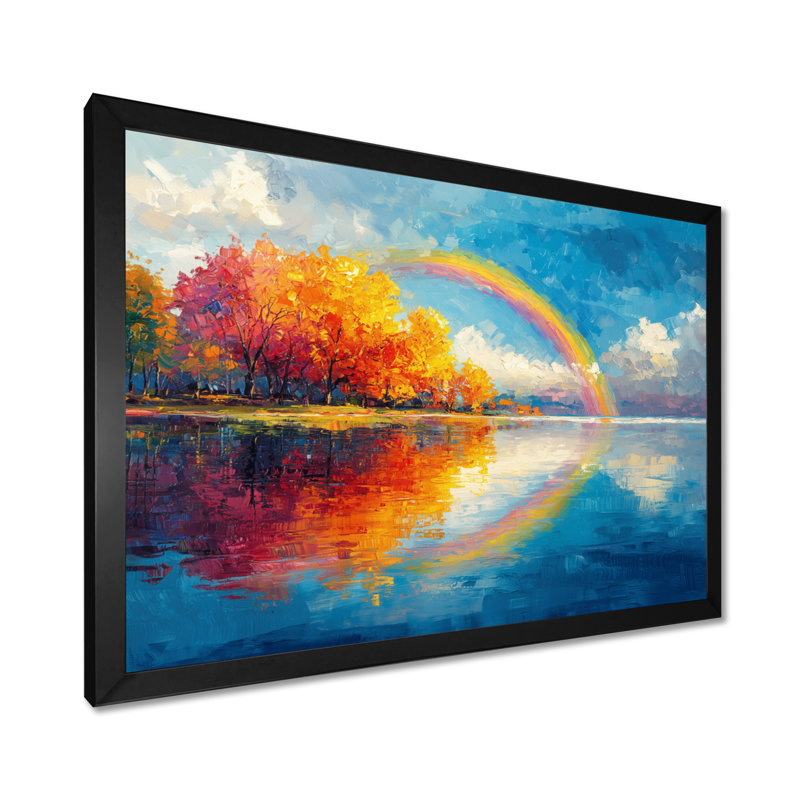Arc-en-ciel reflété dans le lac - arc-en-ciel, art mural, H 12 po x l 20 po, Cadre simple noir