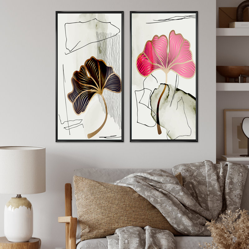 «Trendy Abstracts with Colorful Shapes X», ensemble de 2 peintures, H 40 po x l 40 po x P 1,5 po, Cadre noir