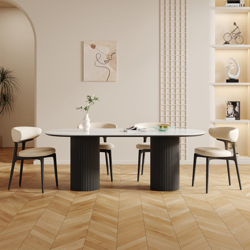 Ensemble de table de salle à manger 71 "ovale moderne avec 6 chaises, Noir