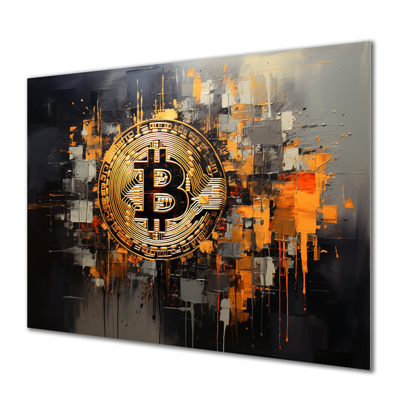 Or et gris - Crypto monnaie - Art mural en métal à la mode, H 12 po x l 20 po x P 1 po