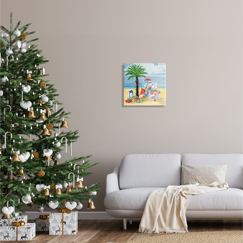 «Santa Claus on Beach» par Paul Brent - reproduction d'art sur toile tendue, H 17 po x l 17 po x P 1,5 po