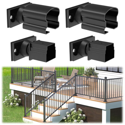 4 Pack Adjustable Aluminum Deck Railing Brackets, Angled Connectors For Stairs And Slopes, Black Textured Powder Coat Finish
