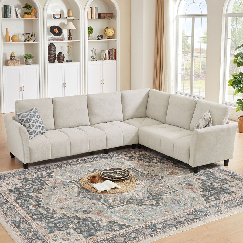 "102.56" Wide Reversible Sectional Sofa with Corner Lounge Seat, Beige Fabric