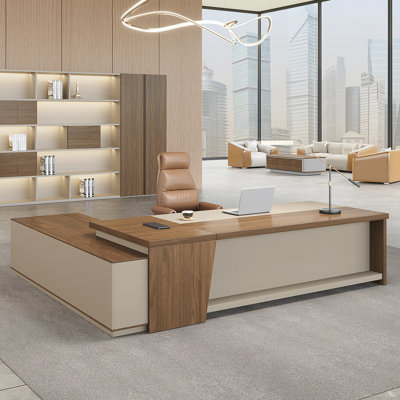 Luxury Modern L-Shaped Ergonomic Executive Desk With Integrated Storage & Power Management